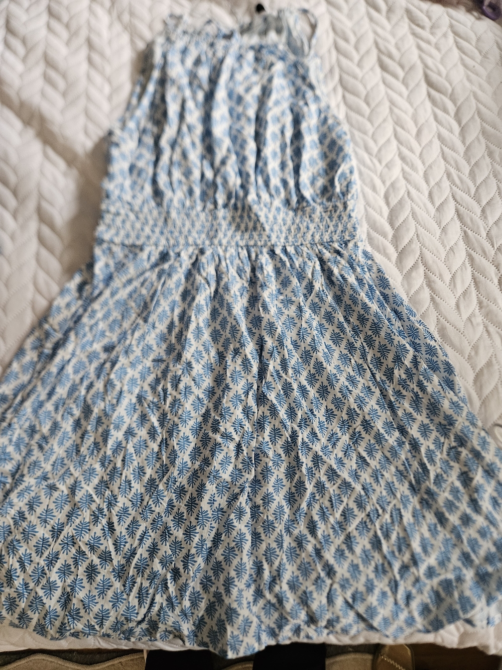 Cupshe Blue & White Printed Smocked Mini Dress